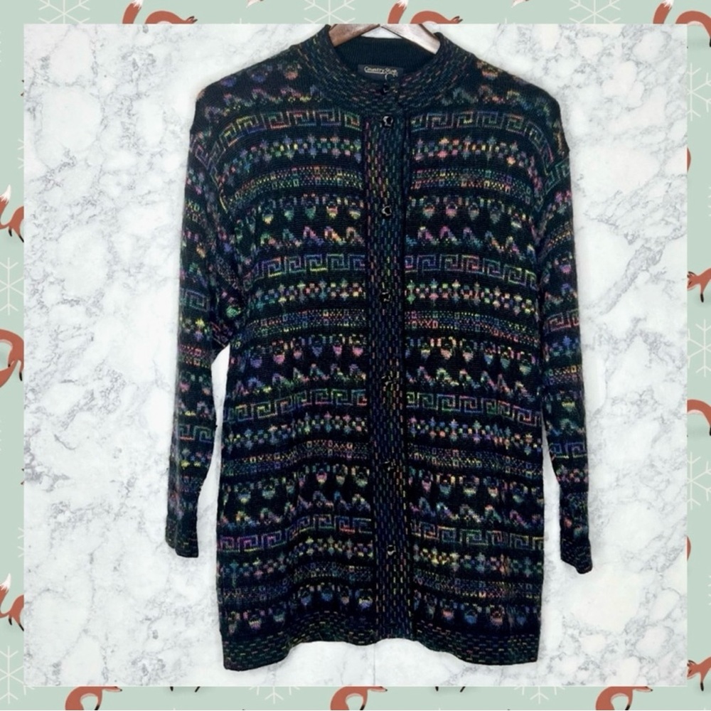 ⭐️ Country Shop 80s WOOL MOHAIR Intarsia Knit Button Up Cardigan Sweater Unisex - Picture 10 of 10